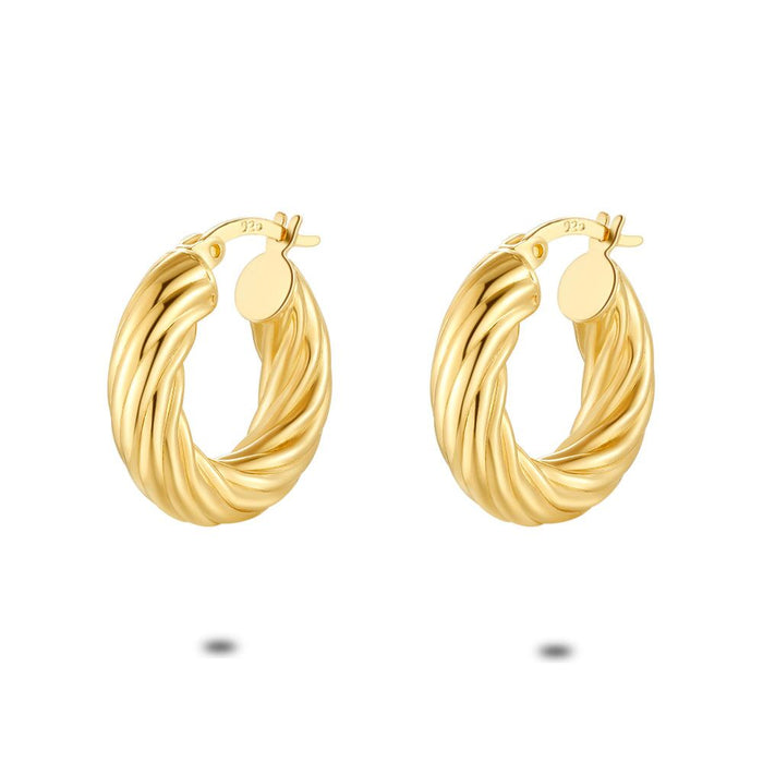 18Ct Gold Plated Silver Earrings, Striped Hoop Earring, 20 Mm