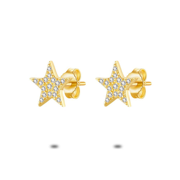 18Ct Gold Plated Silver Earrings, Star With Zirconia