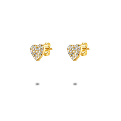 18Ct Gold Plated Silver Earrings, Heart, Zirconia