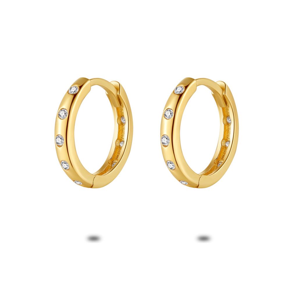 18Ct Gold Plated Silver Earrings, Hoop Earrings, 8 Zirconia