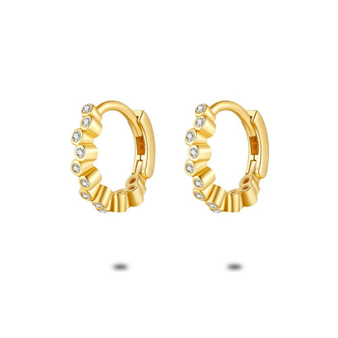 18Ct Gold Plated Silver Earrings, Hoop Earring, Zigzag Zirconia