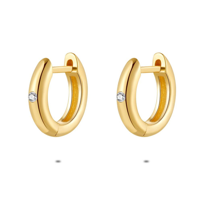 18Ct Gold Plated Silver Earrings, Oval Hoop Earrings, Zirconia