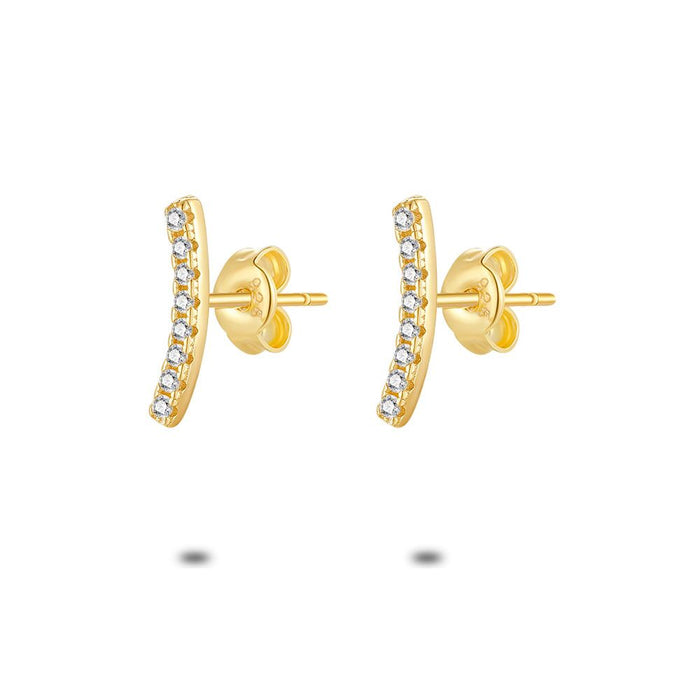 18Ct Gold Plated Silver Earrings, Smiley With Zirconia