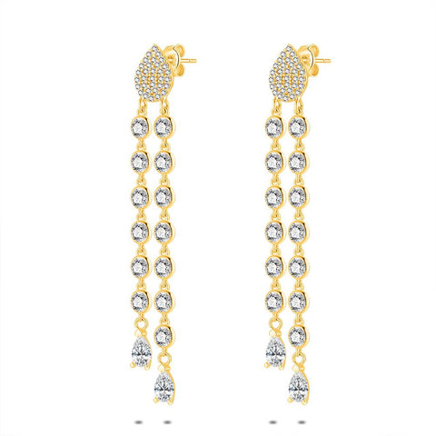 18Ct Gold Plated Silver Earrings, 2 Zirconia Rows
