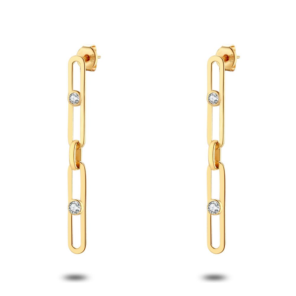 18Ct Gold Plated Silver Earrings, Ovals With Zirconia