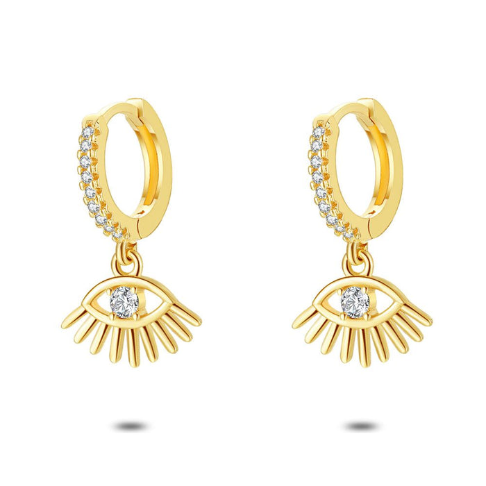 18Ct Gold Plated Silver Earrings, Earring, Eye With A White Zirconia
