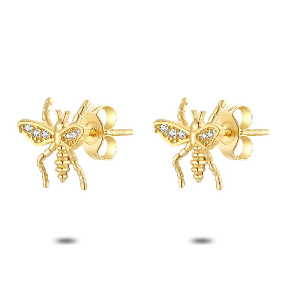 18Ct Gold Plated Silver Earrings, Musquito, Zirconia