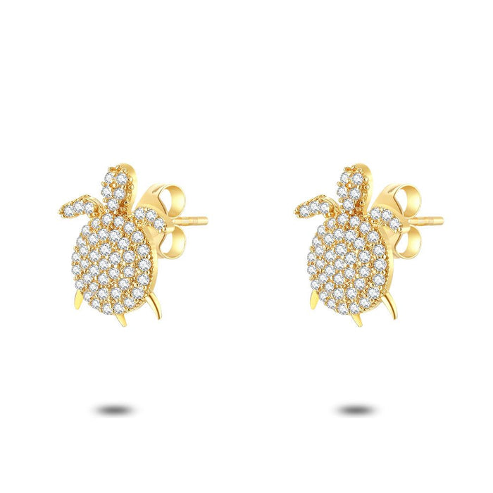 18Ct Gold Plated Silver Earrings, Turtle, Zirconia