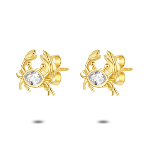 18Ct Gold Plated Silver Earrings, Crab, Zirconia