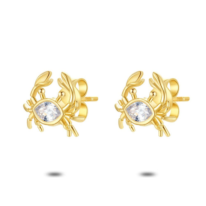 18Ct Gold Plated Silver Earrings, Crab, Zirconia