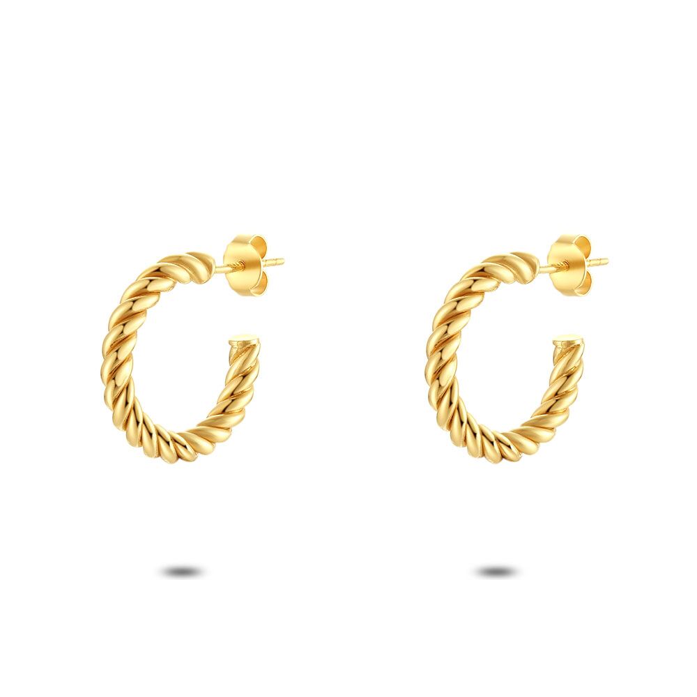 18Ct Gold Plated Silver Earrings, Open Earring, Twisted