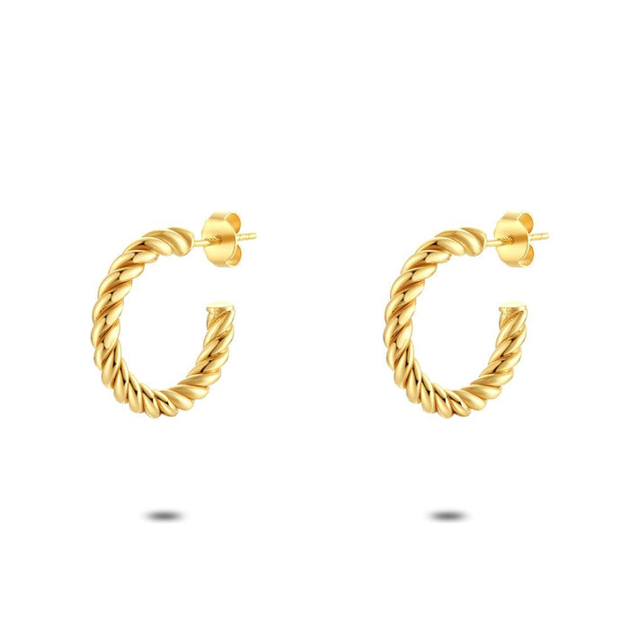 18Ct Gold Plated Silver Earrings, Open Earring, Twisted