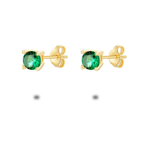 18Ct Gold Plated Silver Earrings, 5 Mm Green Zirconia