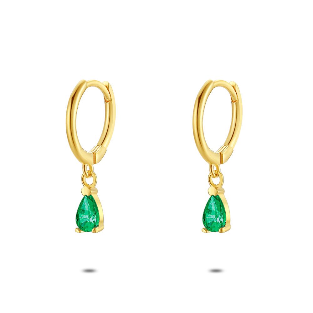 18Ct Gold Plated Silver Earrings, Earring, Drop In Green Zirconia
