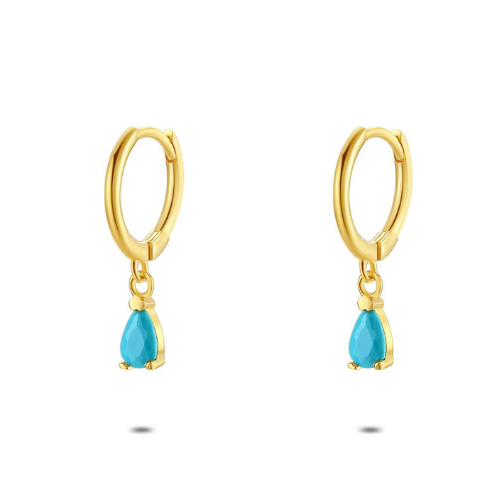 18Ct Gold Plated Silver Earrings, Earring, Drop In Turquoise Zirconia