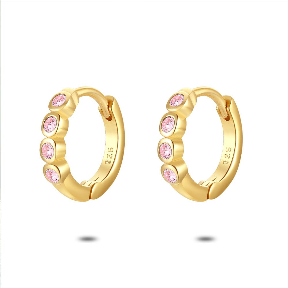 18Ct Gold Plated Silver Earrings, Earring With 4 Pink Zirconias