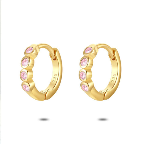 18Ct Gold Plated Silver Earrings, Earring With 4 Pink Zirconias