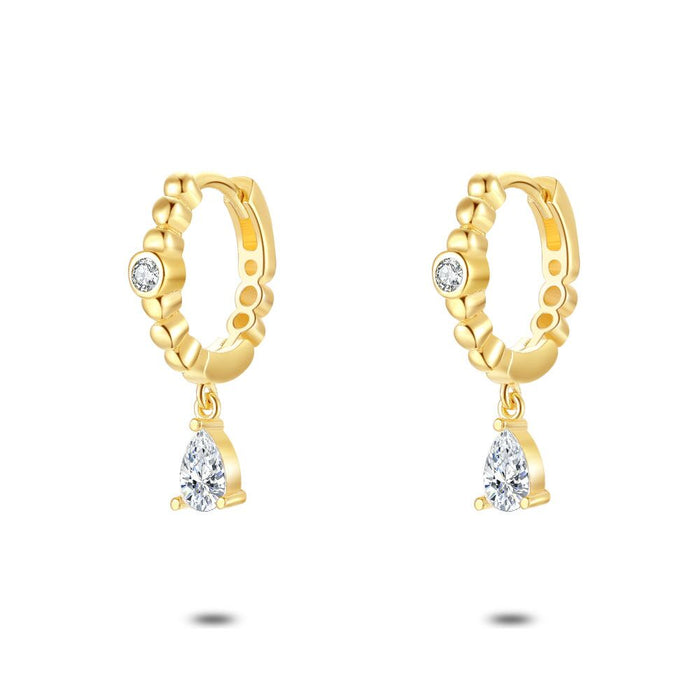18Ct Gold Plated Silver Earrings, Dots Earring, 2 Zirconia