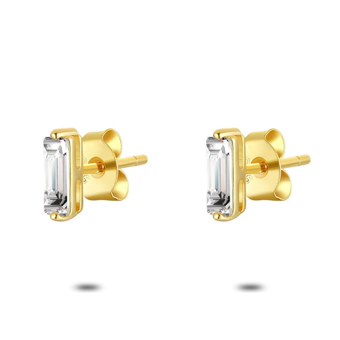 18Ct Gold Plated Silver Earrings, Rectangular Crystal