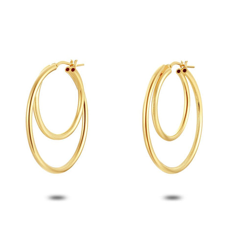 18Ct Gold Plated Earrings, Double Hoops, 35 Mm