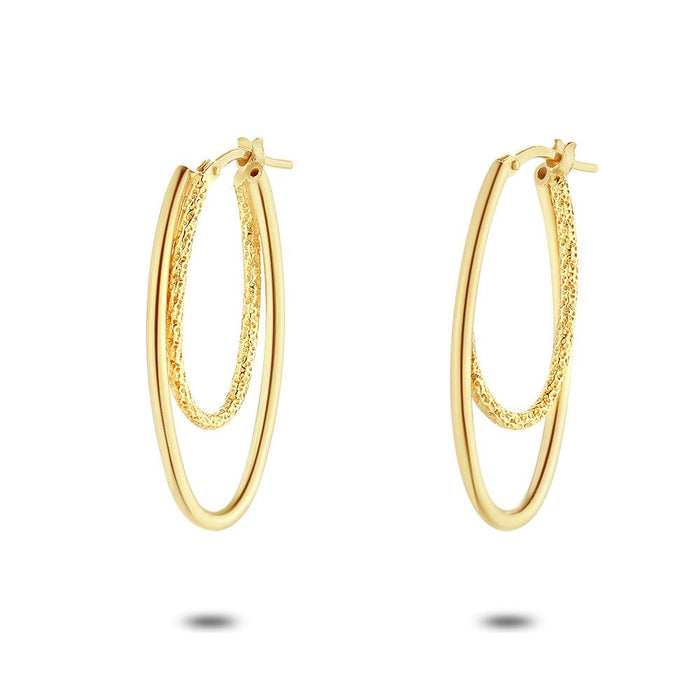 18Ct Gold Plated Silver Earrings, Oval Hoop Earring