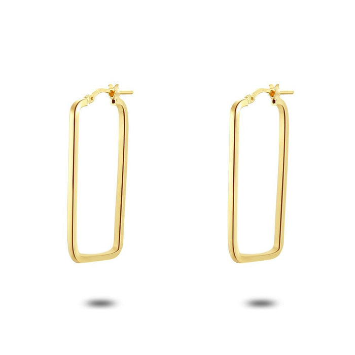 18Ct Gold Plated Earrings, Rectangle, 33 Mm