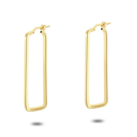 18Ct Gold Plated Earrings, Rectangle, 37 Mm