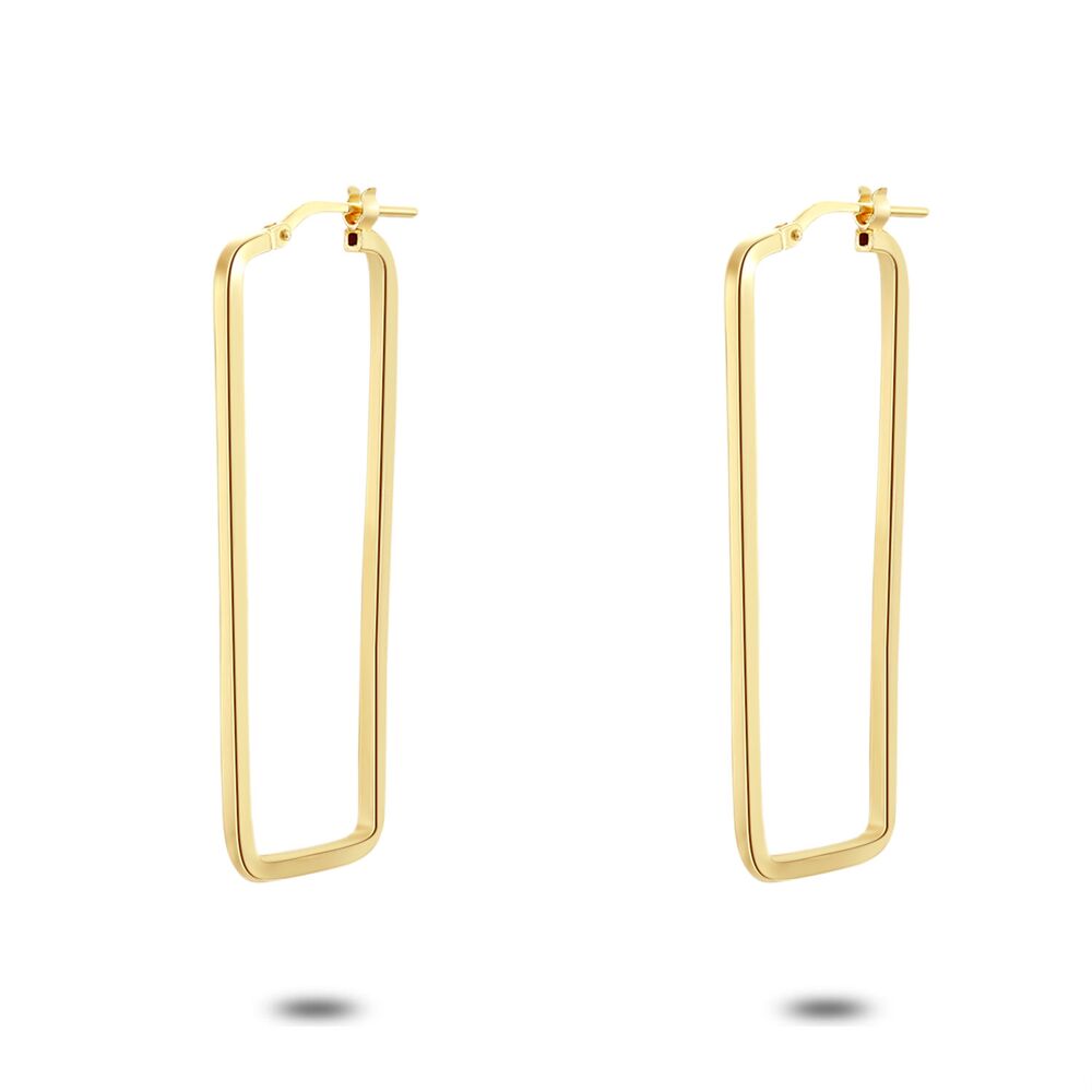 18Ct Gold Plated Earrings, Rectangle, 43 Mm