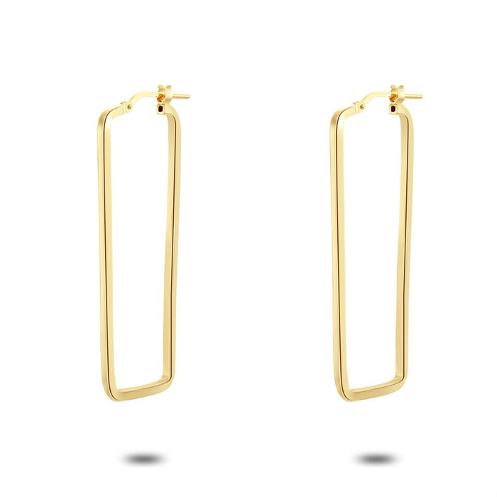 18Ct Gold Plated Earrings, Rectangle, 43 Mm
