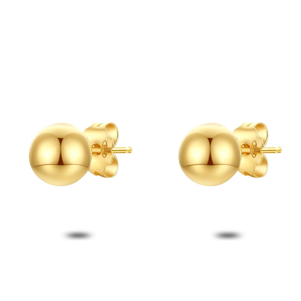18Ct Gold Plated Earrings, Ball, 7 Mm