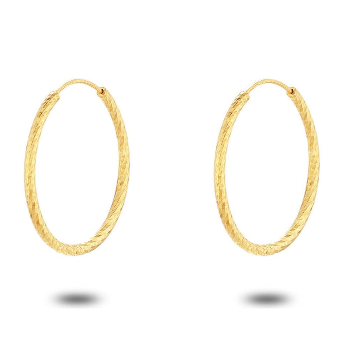 18Ct Gold Plated Silver Earrings, Chiselled Hoop Earring, 23 Mm