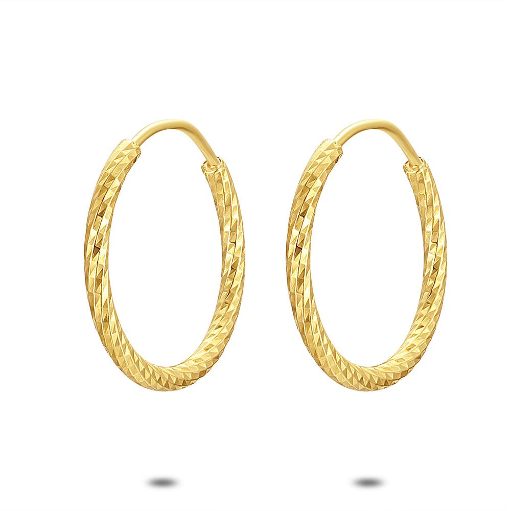 18Ct Gold Plated Earrings, Hoops, Hammered, 27 Mm