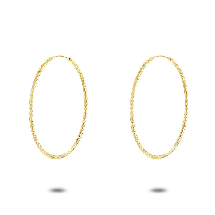 18Ct Gold Plated Hoop Earrings, Hammered, 43 Mm