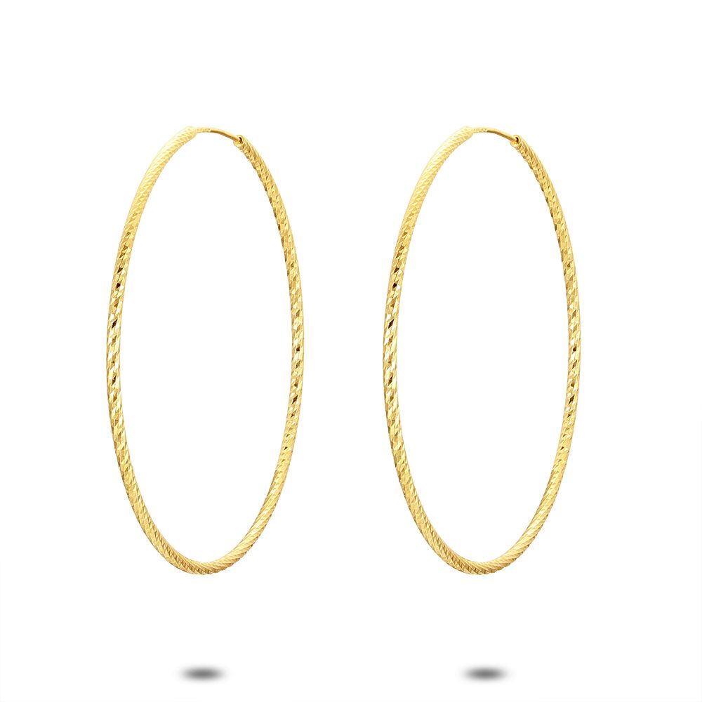 18Ct Gold Plated Silver Earrings, Chiseled Earring, 48 Mm