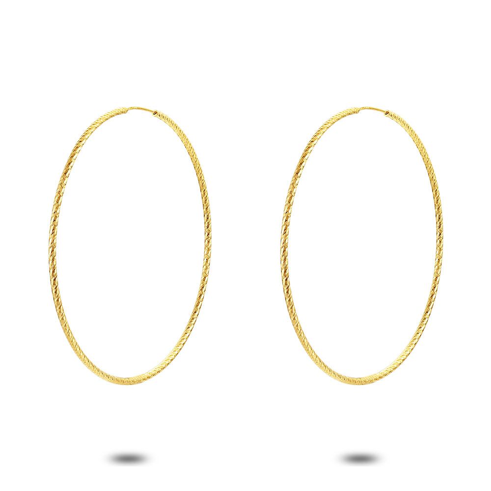 18Ct Gold Plated Hoop Earrings, Hammered, 58 Mm