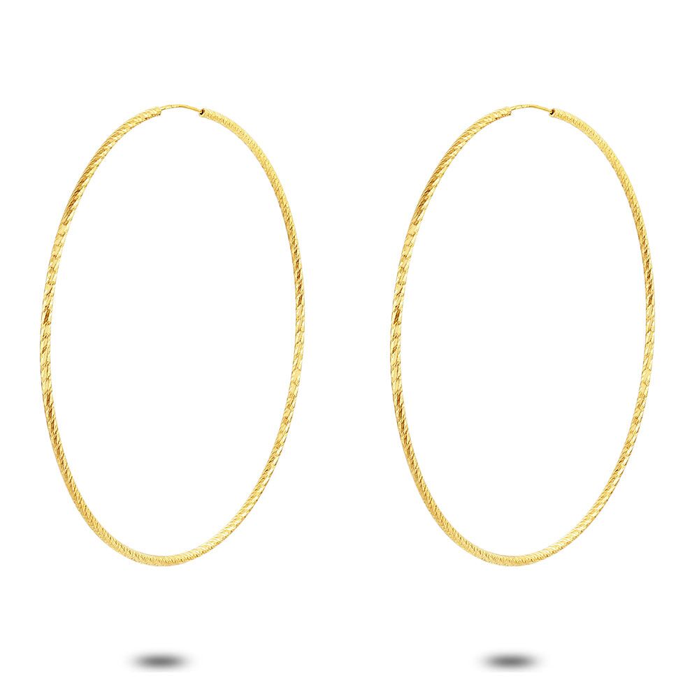 18Ct Gold Plated Hoop Earrings, Hammered, 68 Mm