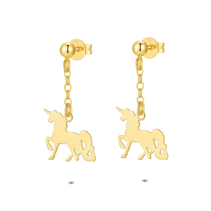 18Ct Gold Plated Silver Earrings, Unicorn On A Chain