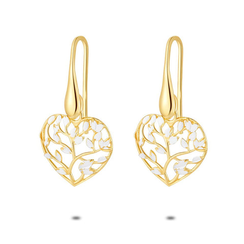 18Ct Gold Plated Silver Earrings, Open Heart With Branches