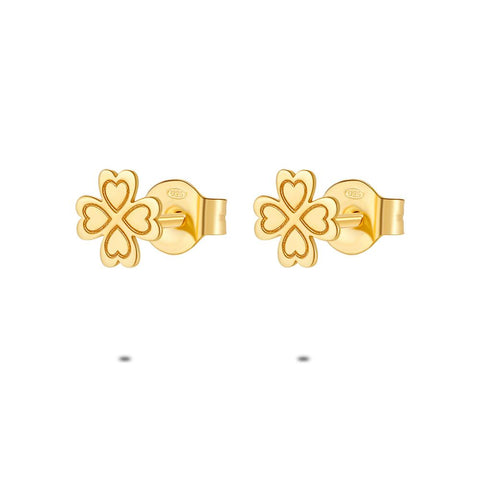 18Ct Gold Plated Silver Earrings, Clover, 7 Mm
