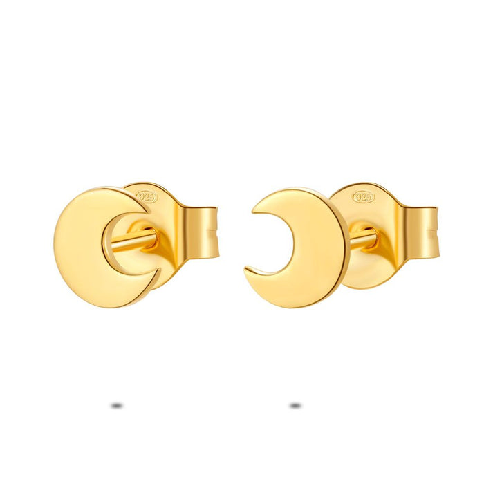 18Ct Gold Plated Silver Earrings, Moon 6 Mm
