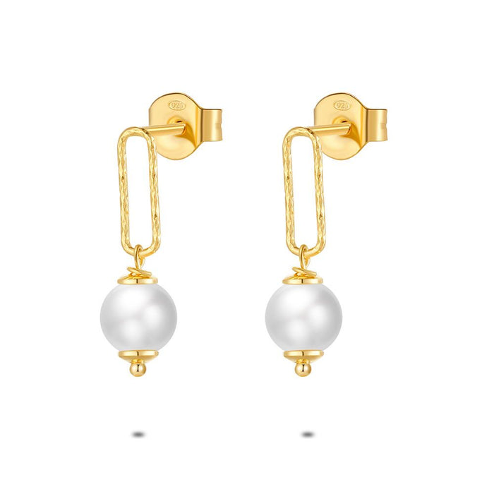 18Ct Gold Plated Silver Earrings, Oval And Pearl