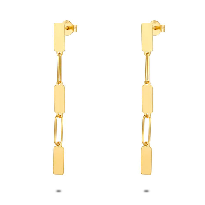 18Ct Gold Plated Silver Earrings, Rectangles And Ovals