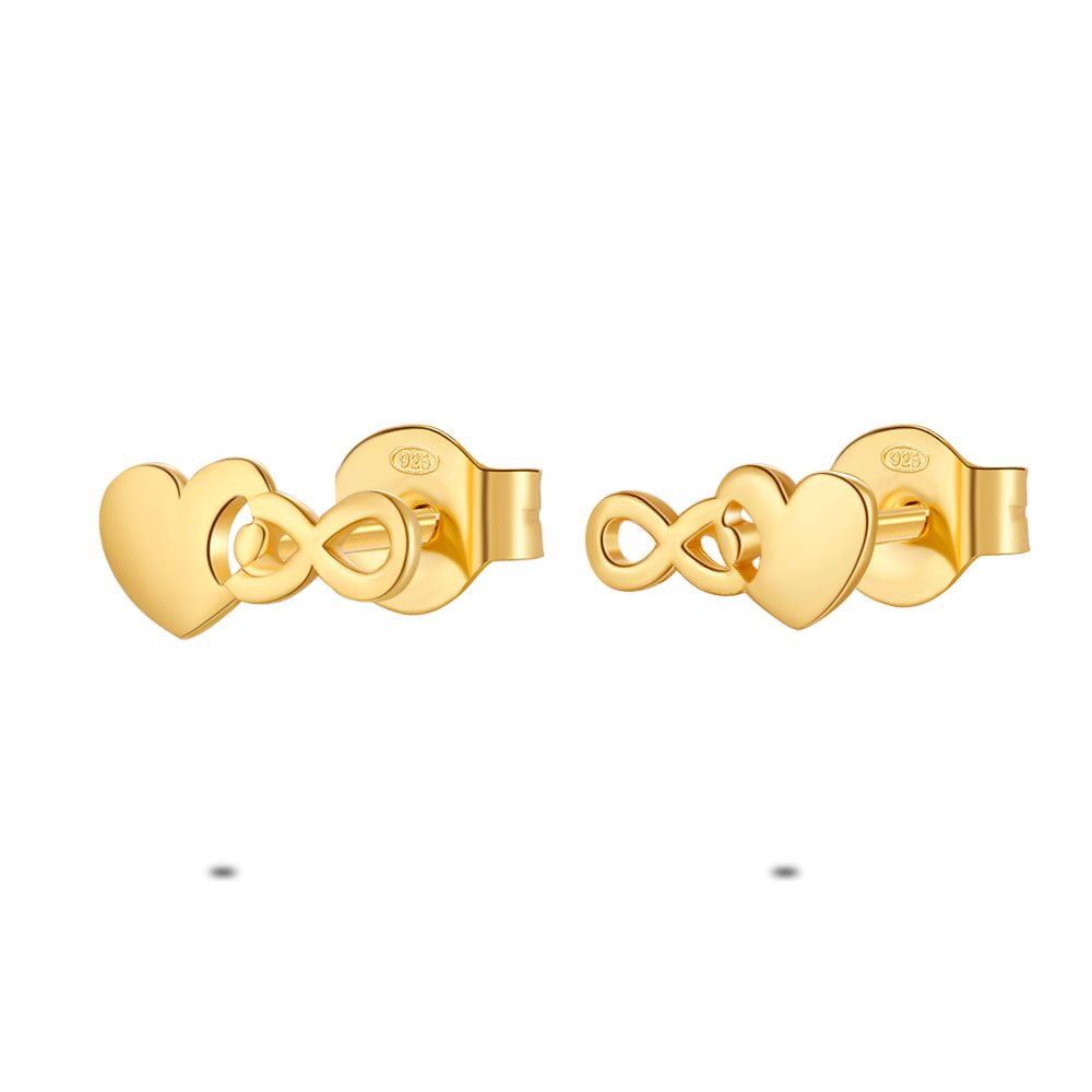 18Ct Gold Plated Silver Earrings, Heart And Infinity