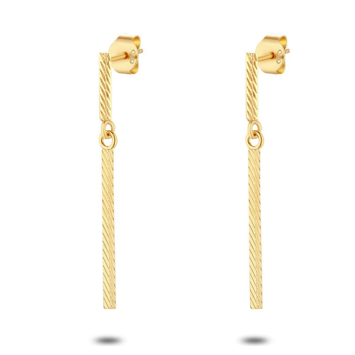 18Ct Gold Plated Silver Earrings, Striped Rectangles