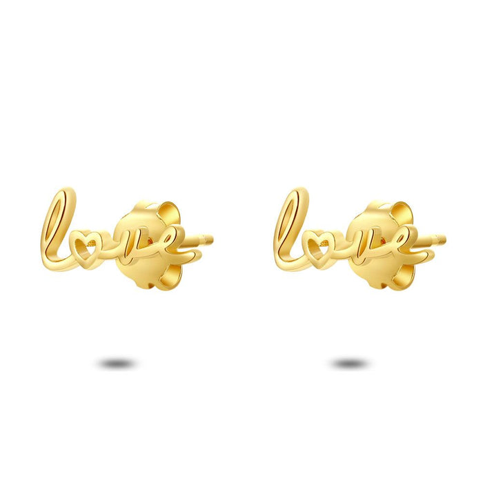 18Ct Gold Plated Silver Earrings, Love
