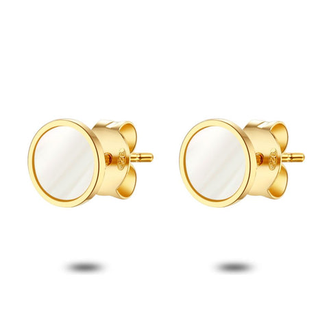 18Ct Gold Plated Silver Earrings, Disc-Shape, Mother-Of-Pearl
