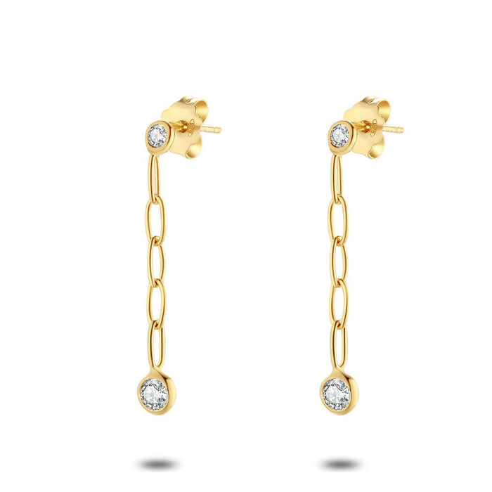 18Ct Gold Plated Silver Earrings, Oval Links, Zirconia