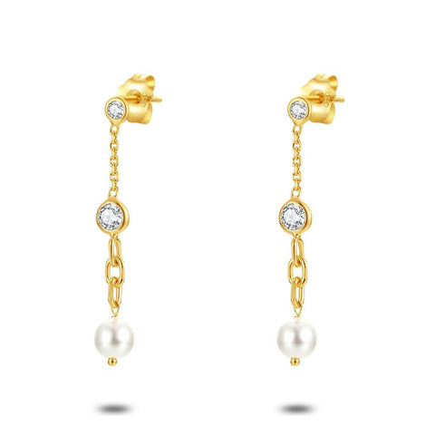 18Ct Gold Plated Silver Earrings, Pearl And Zirconia