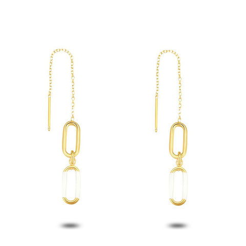 18Ct Gold Plated Silver Earrings, White Enamel, 2 Ovals