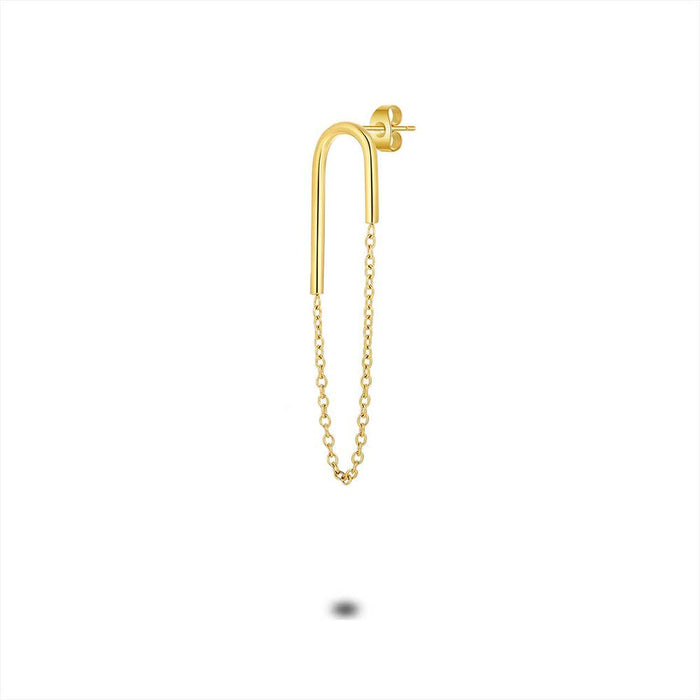 Gold Coloured Stainless Steel Earring, Open Oval, Chain